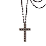 CROCE MINIMAL TITANIO,12 DIAMANTI BLACK E ORO ROSSO 9 KT E CATENA.