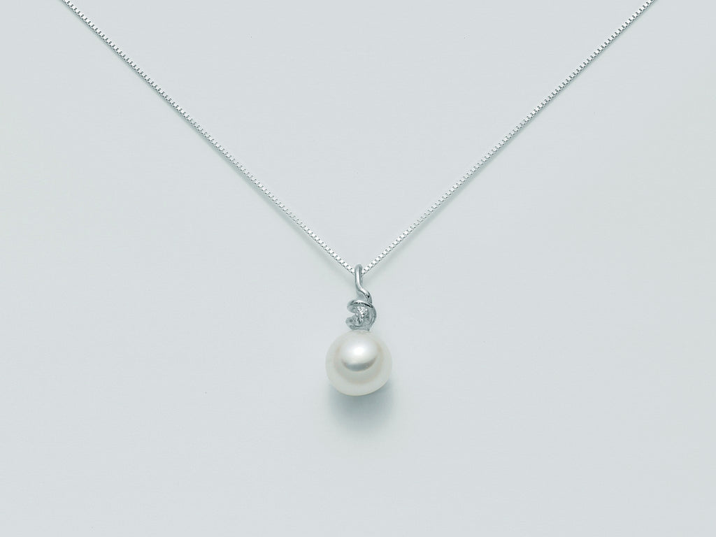 CATENINA CON CIONDOLO IN ORO BIANCO, PERLA E DIAMANTI PCL1880X