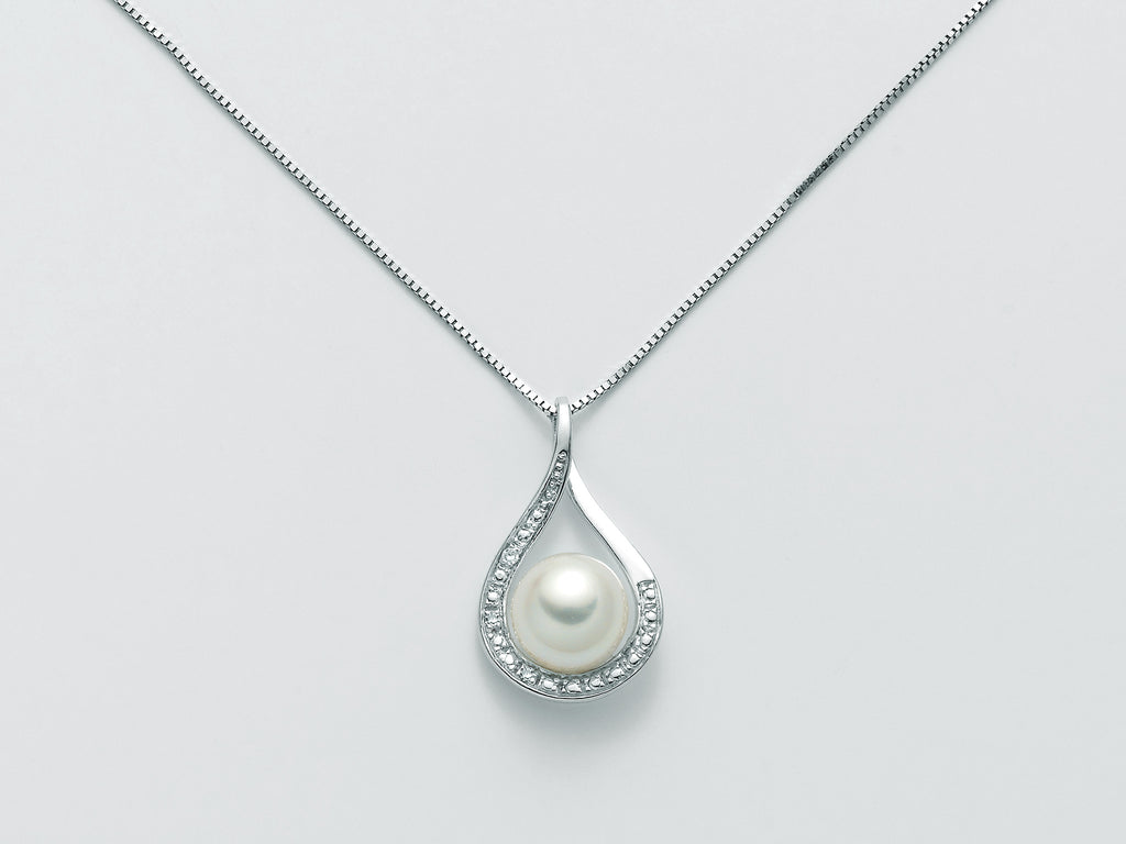 CATENINA ORO BIANCO CON PERLA E DIAMANTI