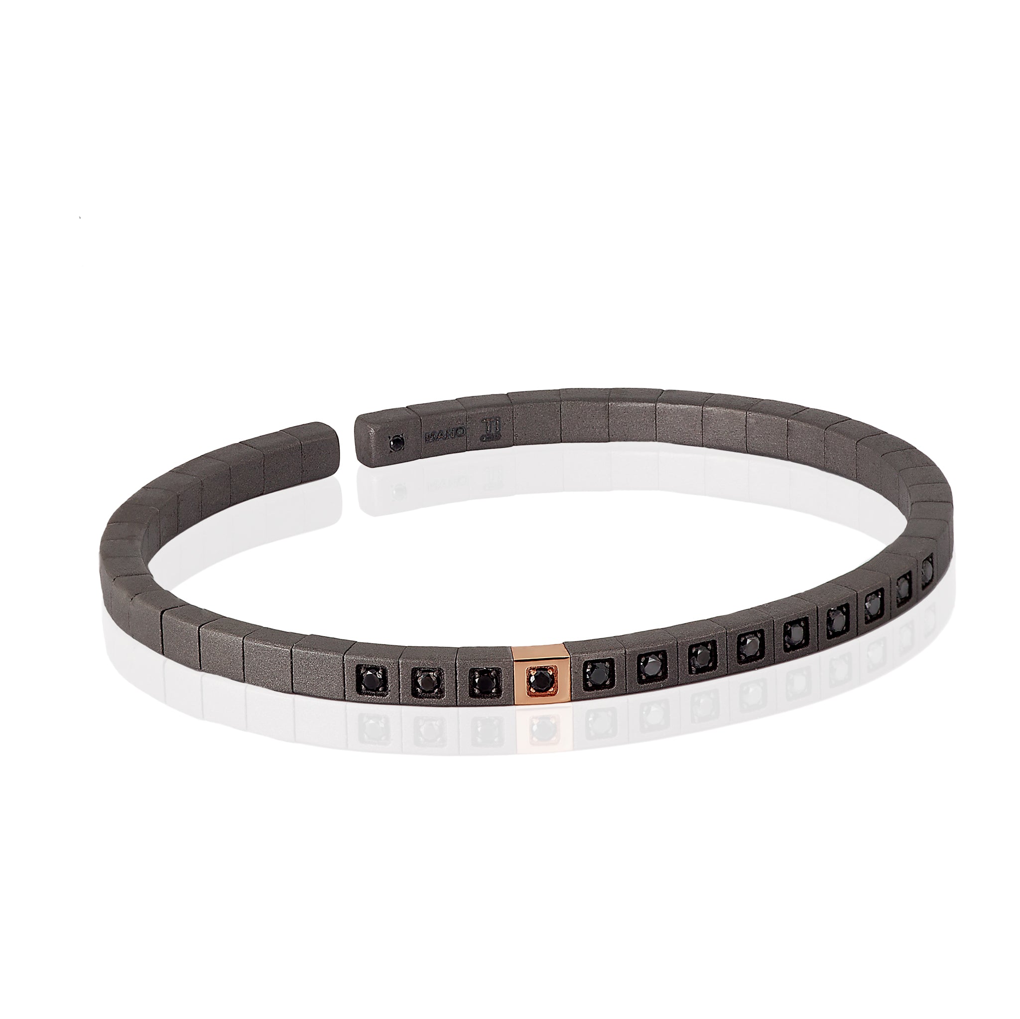 BRACCIALE UOMO LINEA LOOP IN TITANIO, ORO ROSSO 9 KT, DIAMANTI BLACK.