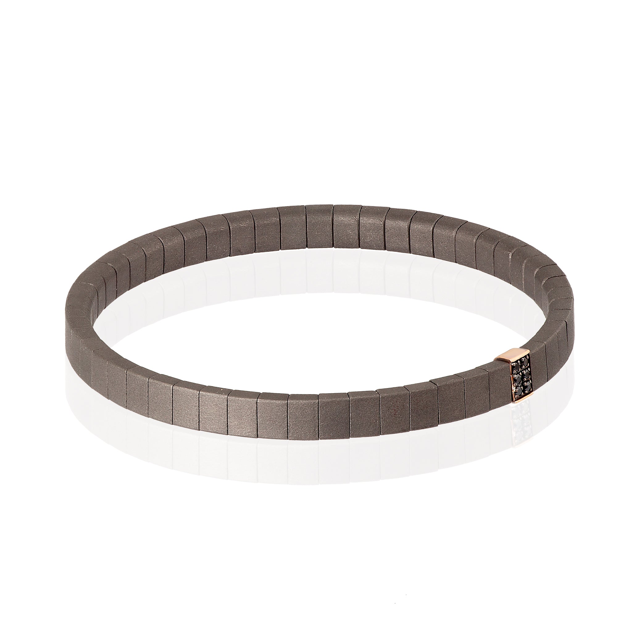 BRACCIALE LINEA LOOP IN TITANIO, DIAMANTI BLACK E ORO ROSSO 18 KT.