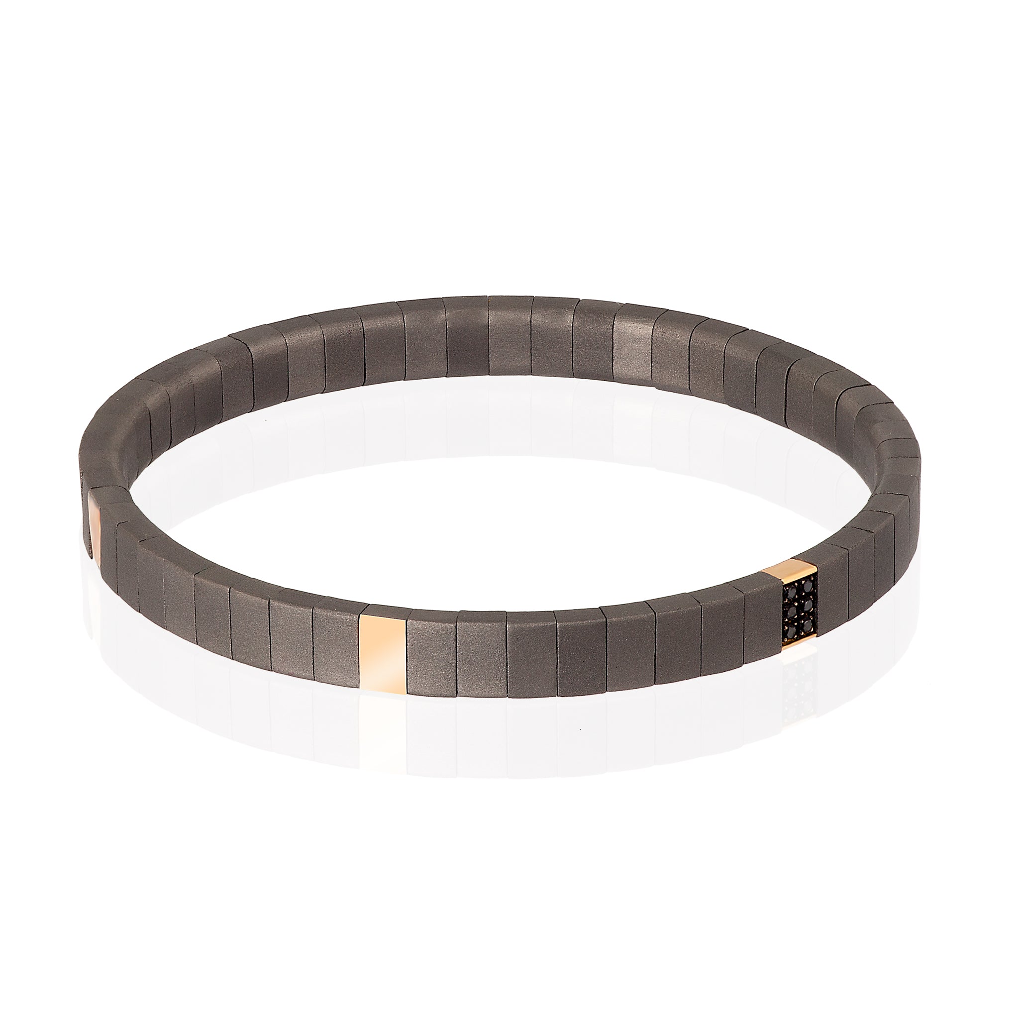 BRACCIALE LINEA LOOP IN TITANIO, DIAMANTI BLACK, ORO ROSSO 18 KT.