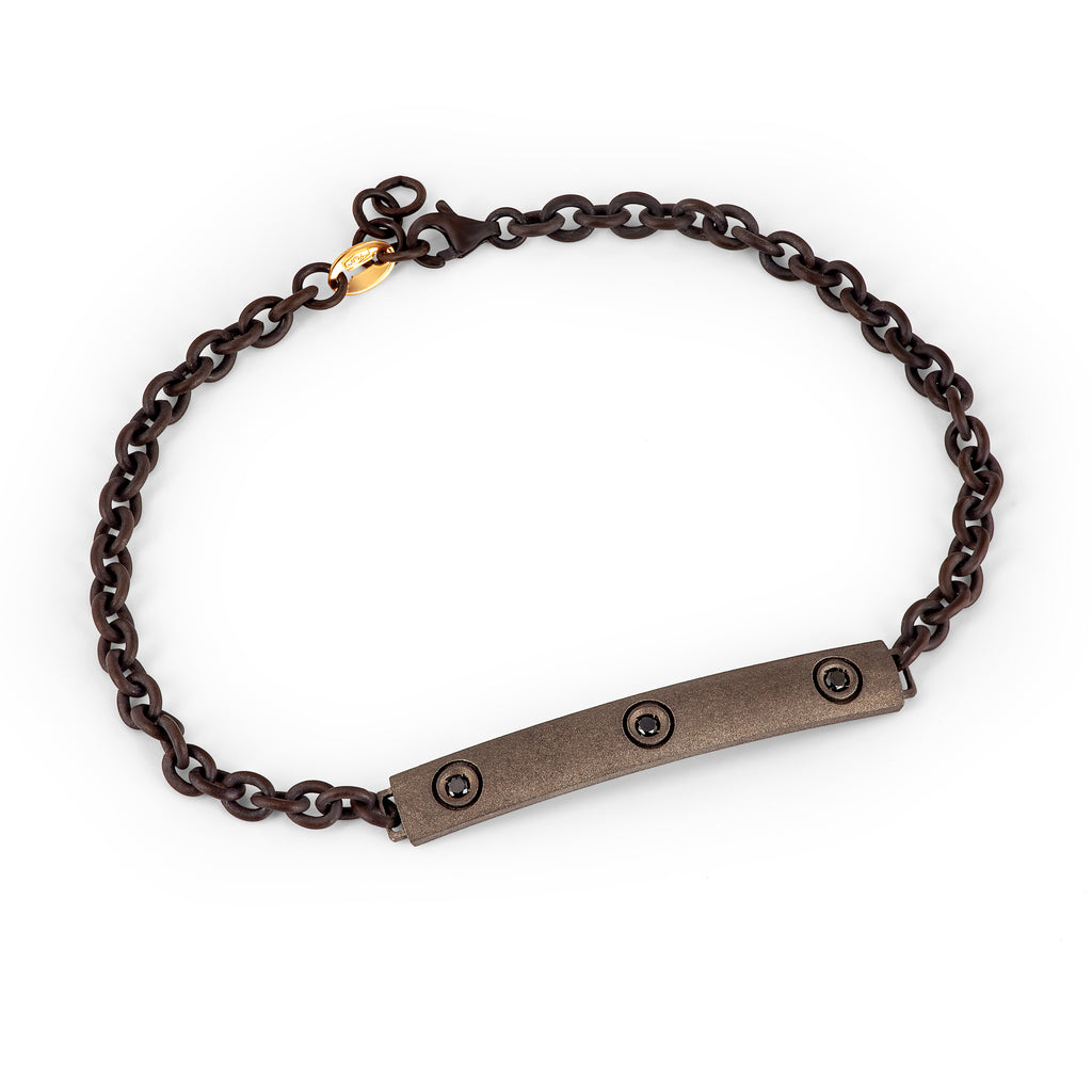 BRACCIALE UOMO LINEA BOOST IN TITANIO, ORO ROSSO 9 KT, DIAMANTI BLACK E CATENA.