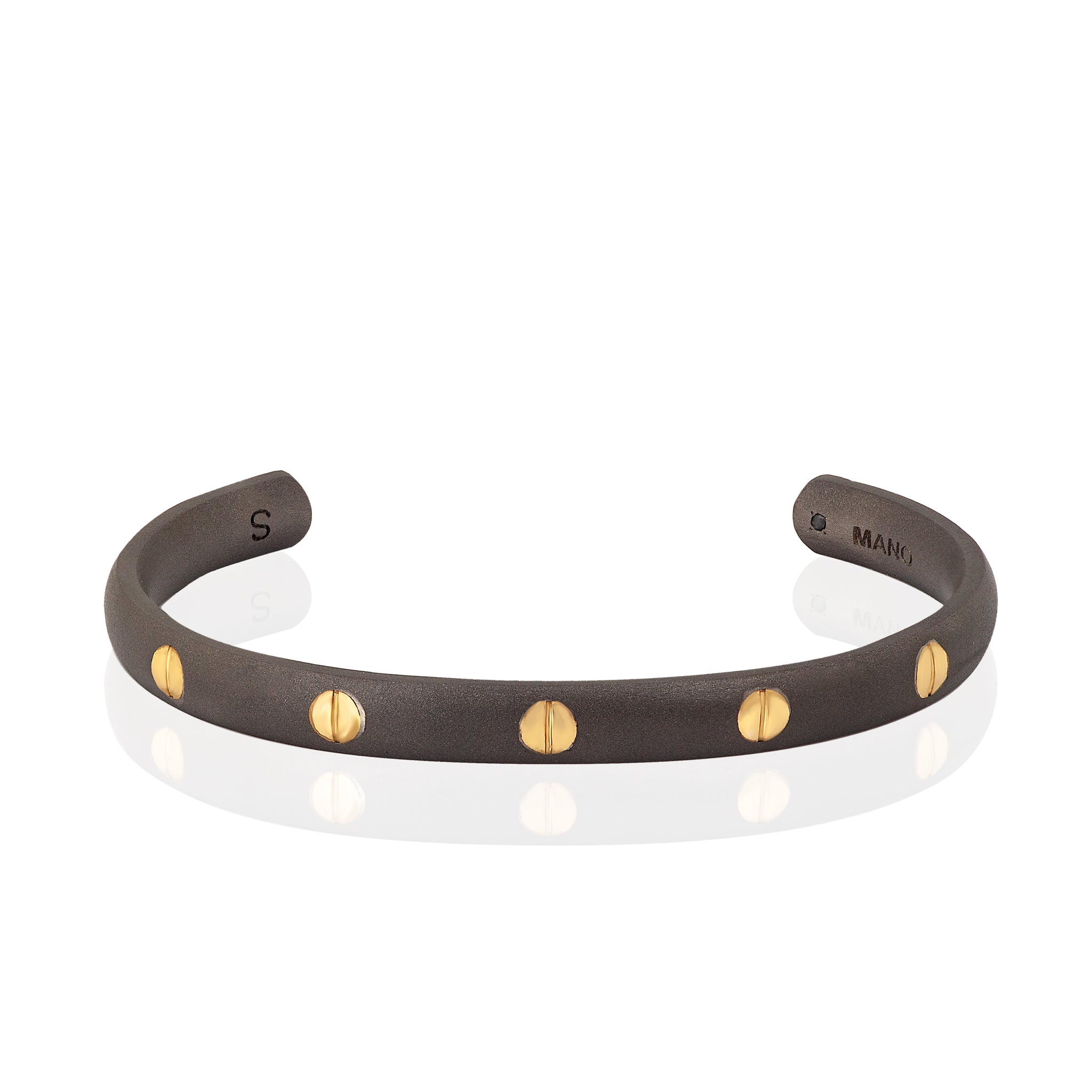 BRACCIALE RIGIDO GRANDE UOMO LINEA BOOST IN TITANIO E 5 VITI IN ORO GIALLO 9 KT.