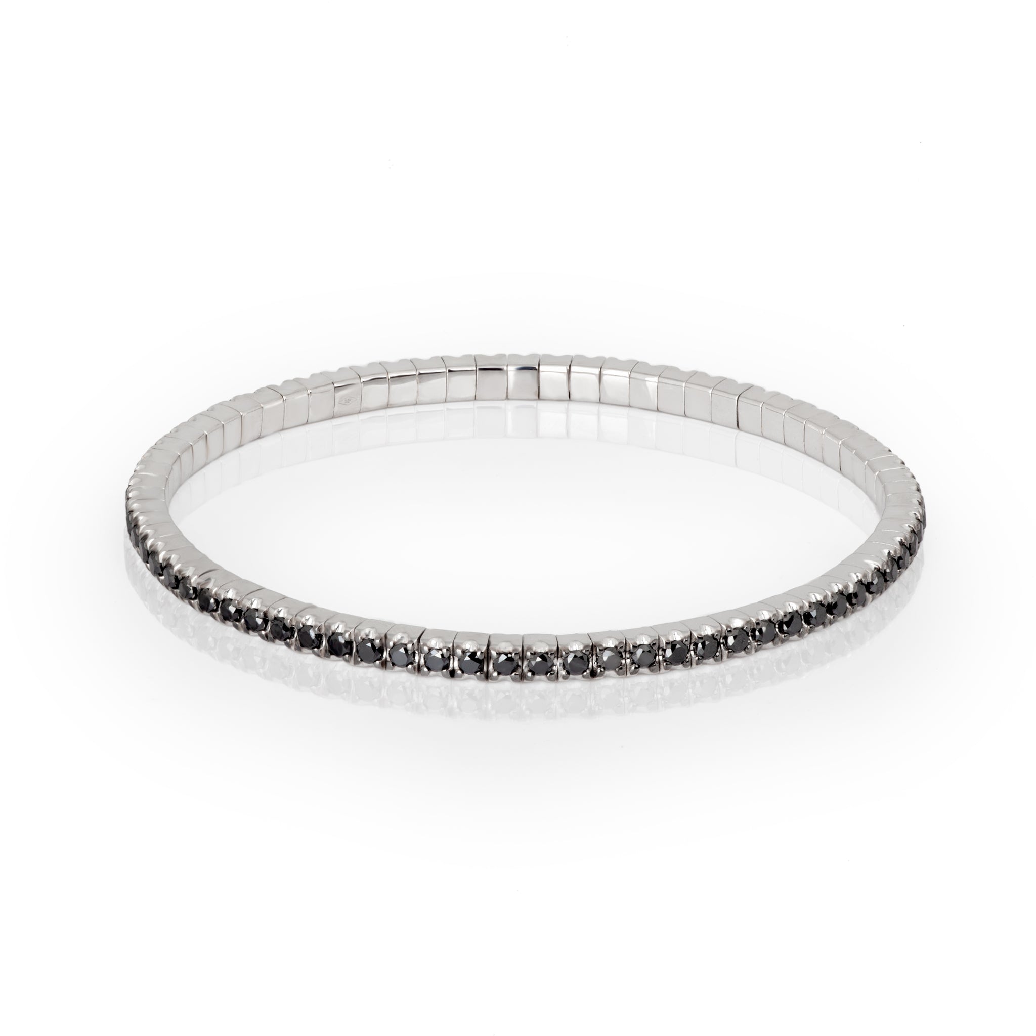 BRACCIALE TENNIS ELASTICO IN ORO BIANCO 9 KT E DIAMANTI BLACK